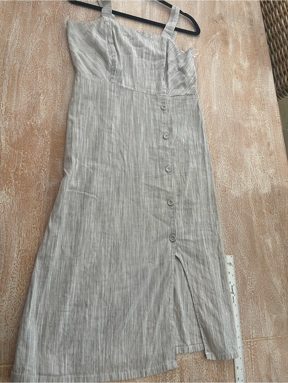 Tahari Gray Striped Button-Front Midi Dress